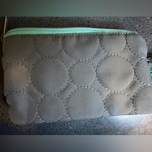 Thirty one brand Gray Quilted Pouch with Aqua Zipper